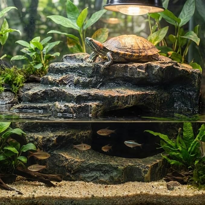 Gecko Tank Acccessories, Turtle Tank Accessories, Perfect Tortoise Hide Fish Tank Decor for Betta, Fish, Snake Hide, Professional Turtle Basking Platform (Medium)