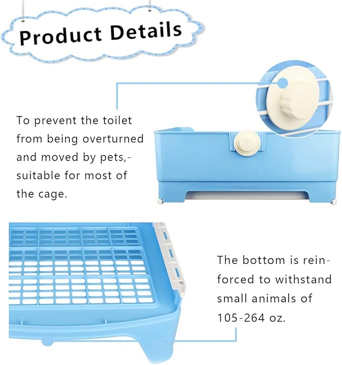 PINVNBY Large Rabbit Litter Box Bigger Pet Litter Pan Trainer with Drawer Corner Toilet Box for Adult Guinea Pigs Chinchilla Ferret Hedgehog Small Animals(Blue)