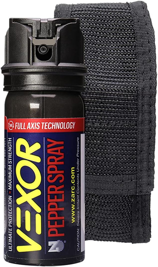 Vexor Gaz Poivre Axe Complet avec Clip Ceinture pour Autodéfense — Force de Police Maximale, Portée de 6 Mètres, Capacité d'Axe Complet, Sécurité Flip Top pour une Visée Rapide et Précise, Protection