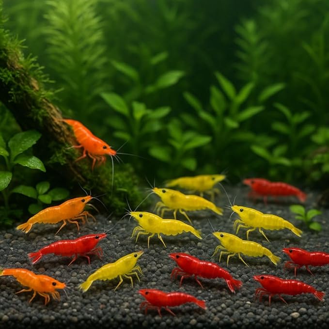 15+ Red–Yellow-Orange Live Freshwater Shrimp High Grade Live Shrimps - Freshwater Shrimp Aquarium Inverts, Hardy Nano Tank Healthy Shrimps Pets - with Live Arrival Guarantee