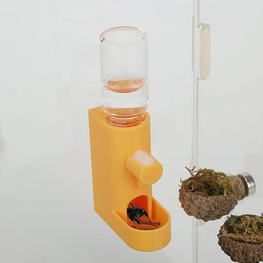 Small Animal Water Feeder, Magnetic Hanging Feeder & Hidden Cave - Accessories for Jumping Spiders, Wolf Spiders, Mantises, Arboreal Animals & Other Small Creatures - 5ML Capacity (Orange)