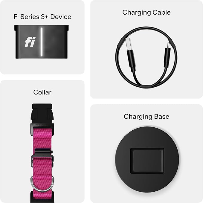 Fi New Series 3+ Smart Dog Tracker Collar [6 Month Membership Included] GPS Tracker for Dogs with Health & Behavior Monitoring, Escape Alerts, Waterproof, LED, Apple Watch Compatible (Pink, X-Large)