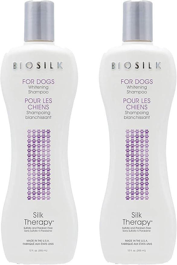 BioSilk Silk Therapy Whitening Dog Shampoo, Brightening Pet Shampoo with Silk Protein for White and Light Colored Coats, Enhances Shine and Softness, pH Balanced Dog Wash, 12 Fl Oz - 2 Pack
