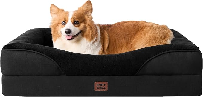 EHEYCIGA Orthopedic Dog Bed for Medium Dog, Memory Foam Dog Couch, Black | 35x22 Inch Dog Sofa with Sides, Waterproof Liner & Washable Removable Cover, Bolster Pet Couch