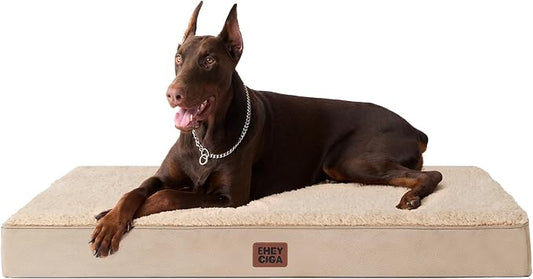 EHEYCIGA Orthopedic Dog Bed Large with Removable Washable Cover, 47IN Khaki | Egg Crate Foam Support, Durable Oxford fabric, Non-Slip Bottom, Machine Washable, Soft Waterproof Plush Pet Bed Mat For Crate