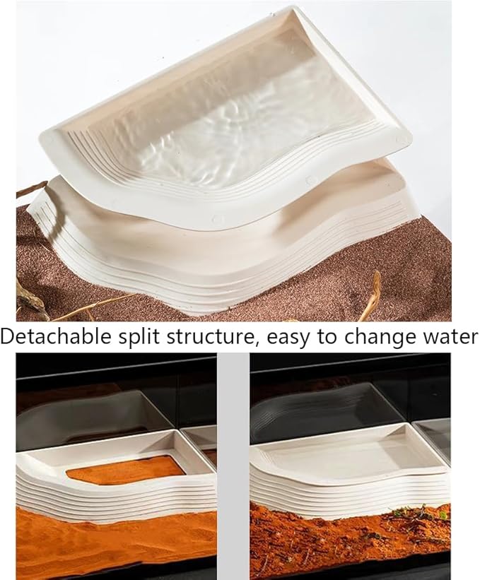 3 Pcs Tortoise Water Dish with Ramp Leaf Tortoise Water Food Bowls Reptile Water Dish Amphibians Habitat Accessories for Lizard Turtle Horned Frog White