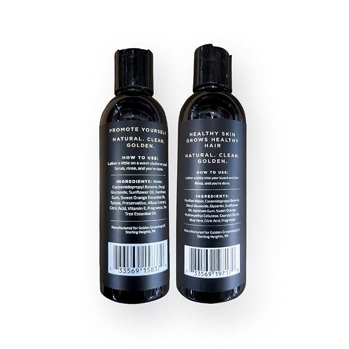 Golden Grooming Co. 3-in-1 Men’s Body Wash, Shampoo & Beard Wash – Hydrating Full Body Cleanser for All Skin Types – Fresh Tea Tree Scent – Naturally Derived Formula – 4-Pack Value Bundle