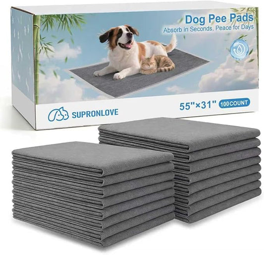Charcoal Puppy Pads 55"×31", Ultra-Large Carbon Pee Pads for Dogs 40 Count, Odor-Control Dog Pee Pads, 6-Layer Dog Training Pads, Ultra-Absorbent & Quick-Dry Black Puppy Pads