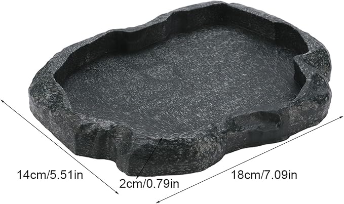 Tortoise Water Bowl - Reptile Water Food Dish Medium - Shallow Rock Reptile Feeder - Pet Aquarium Ornament Terrarium Dish Plate for Feeding Water Tortoise Lizard, 7.1 * 5.5 * 0.8in