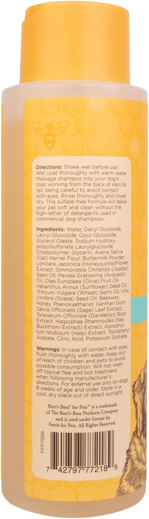 Burt's Bees for Pets Itch Soothing Dog Shampoo for Itchy Skin, pH Balanced Honeysuckle with Skin-Conditioning Honey, 95%+ Natural Origin Formula, No Sulfates, Fragrances, or Colorants, 16 Fl Oz - 6 Pk