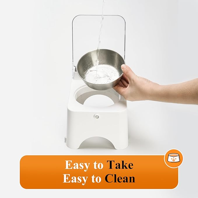 Dustproof Wireless Infrared Sensor Flip Top Cat Food Bowl - Automatic Cat Feeder for Indoor & Camping, Elevated, No Spill, Non-Slip, Raised Stainless Steel Food & Water Dog Bowl