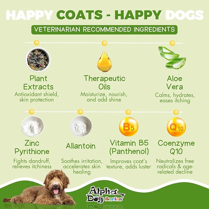 Alpha Dog Series All Stages Natural Dog Shampoo and Conditioner Set with Aloe Vera pH-Balanced Dog Grooming Shampoo and Conditioner for Dogs, Tear-Free Moisturizing Dog Shampoo, 26.4 Oz (Pack of 2)