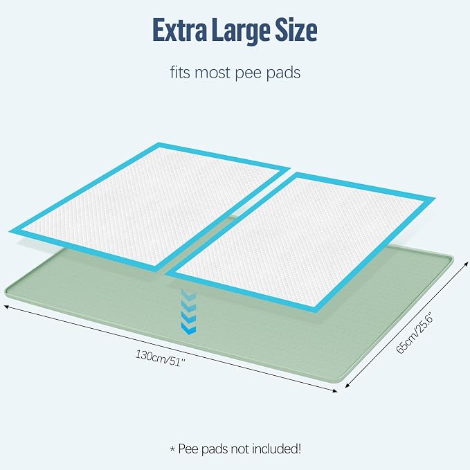 Pee Pad Holder for Dogs 51''x25.6'' Silicone Puppy Pee Pad Tray, Green | Extra Large Dog Potty Tray Leak-Proof, High Edge, No Spill Training Pads for Floor Protection, No Pee Pads