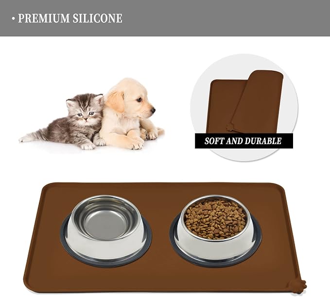Reopet Silicone Pet Feeding Mat - Waterproof & Non-Slip Dog Cat Placemat | High Raised Edges Prevent Food & Water Spills to Protect Floors, Easy to Clean, Fit for Dog Cat Bowls