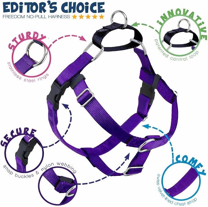 2 Hounds Design Freedom No Pull Dog Harness and Leash, 5/8" SM, Purple | Promotes Easy Walking & Comfortable Control, Secure Fit, Adjustable Harness and Leash Set for Small Sized Dogs, Made in USA