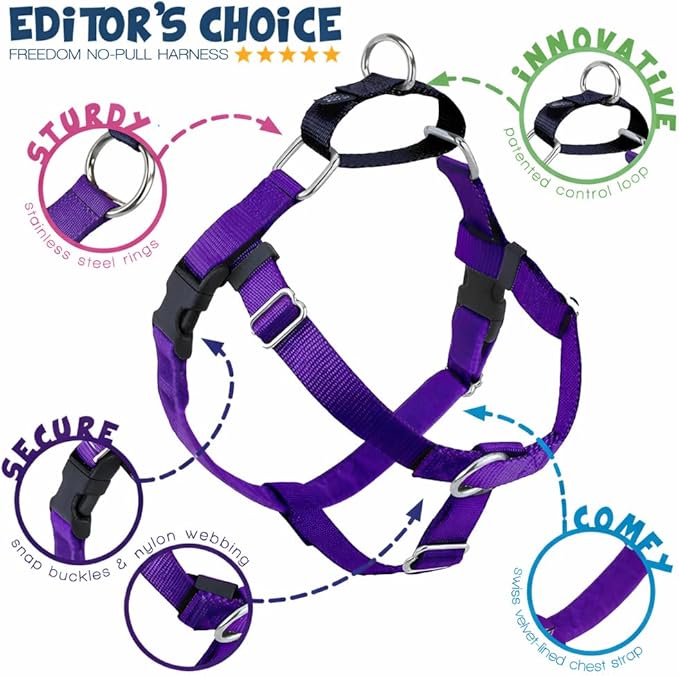 2 Hounds Design Freedom No Pull Dog Harness, Adjustable Harness and Leash Set, Easy Walking & Comfortable Control, Fits Small, Medium & Large Dogs, Solid Colors, Made in USA, 1" XL, Purple