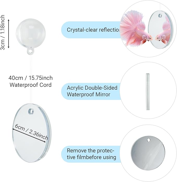 Betta Fish Toy Set: Betta Training Floating Mirror, Training/Feeding Ring, Spoon, and Resting Leaf. Promotes Exercise. Betta Toys, Resting & Feeding Kit.