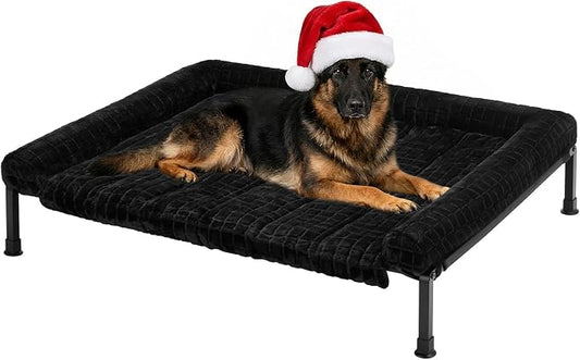 Veehoo Elevated Dog Bed with Fluffy Plush Bolster Cushion, Dog Couch Bed | Cooling Raised Dog Bed for Large Dogs, Washable Orthopedic Pet Cot with Removable Mat, Breathable Mesh, Non-Slip, 45", Black
