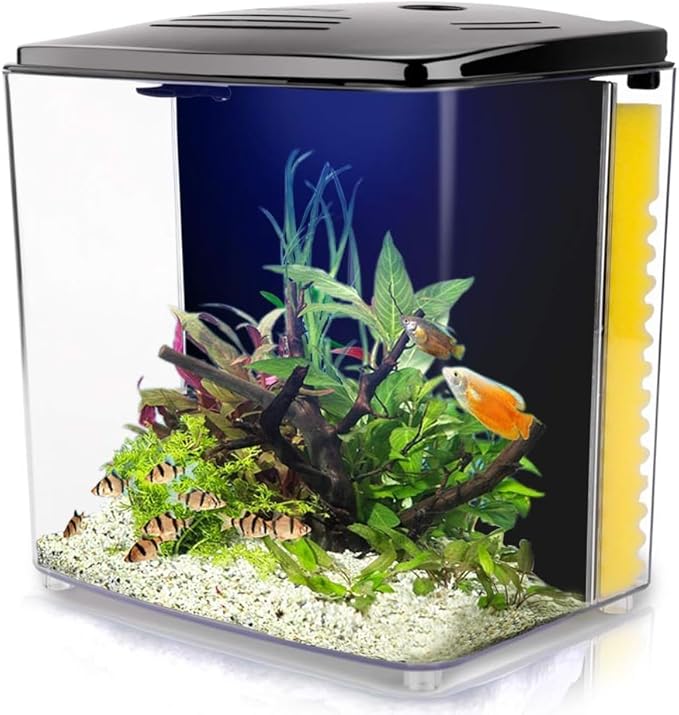 Small Fish Tank 1.2 Gallon Aquarium Starter Kit for Home, Office, Room, Decorative Desktop, Betta Fish Tank with Filter and Light for Shrimp, Jellyfish, Goldfish
