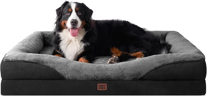 EHEYCIGA Orthopedic XXL Dog Bed for Large Dog, Memory Foam Dog Couch, Grey/Black