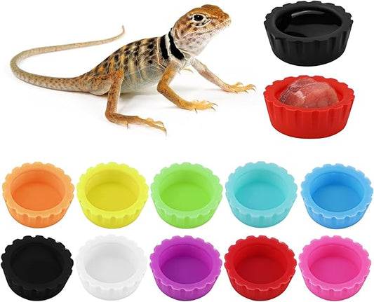 10 Pack Colorful Crested Gecko Feeding Dishes Reusable Small Reptile Food and Water Bowls Accessories for Cresteds, Tortoises, Crabs, and Small Pets10 Colors