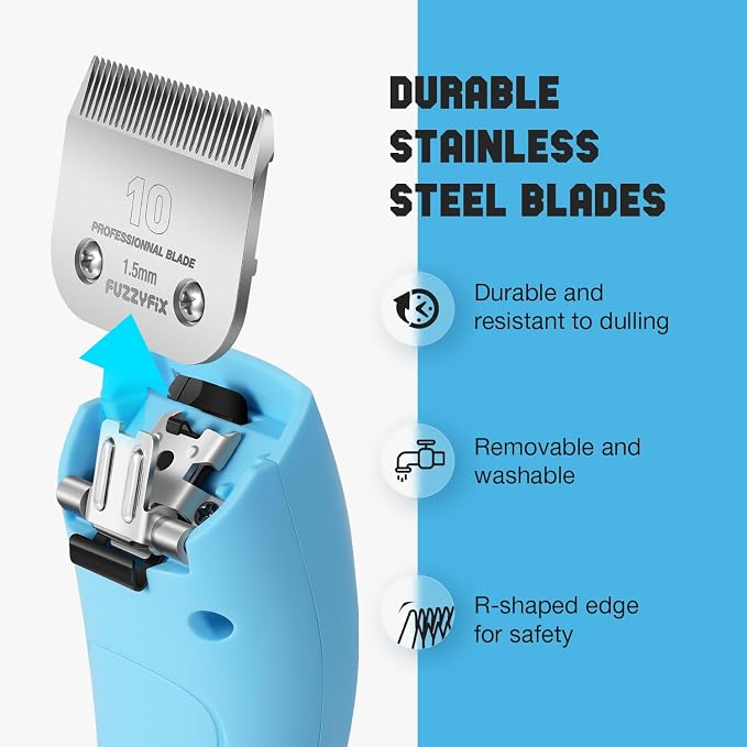 Professional Dog Clippers for Grooming Thick Curly Matted Coats | Detachable A5 Blade & Metal Guide Combs Kit for Horse Animal Breeds Low Noise Cordless Pet Hair Trimmer with 2 Speed Bluewave