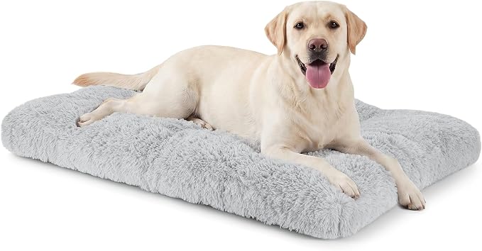 JOEJOY Large Dog Bed Crate Pad, Deluxe Plush Washable Dog Beds Fulffy Soft Kennel Pad Anti-Slip Pet Sleeping Mat for Extra Large Medium Small Dogs, 40" x 27", Grey