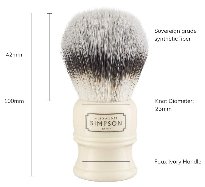 Alexander Simpsons Trafalgar 1 Shaving Brush - T1 Synthetic High Density Fibre Faux Handle Ivory - Simpson Shaving Brushes - Wet Shave Deluxe Thick & Luxurious Lather Dense Extra Soft Bristles