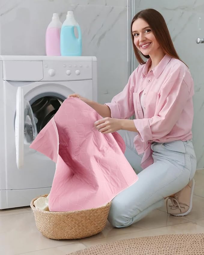Washable Bed Pads 36" x 52" - 4 Pack, Pink, Waterproof Bed Pads for Incontinence, Bed Wetting Pads for Bed, Sofa, Floor, Resuable Underpads for Adults, Seniors, Pet