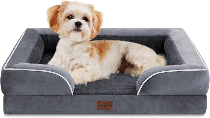 Comfort Expression Waterproof Orthopedic Dog Bed for Medium Size Dog | Supportive Egg Crate Foam Medium Pet Bed with Removable Bolster, Dog Couch with Washable Cover & Non-Slip Bottom, 28x19 Inch