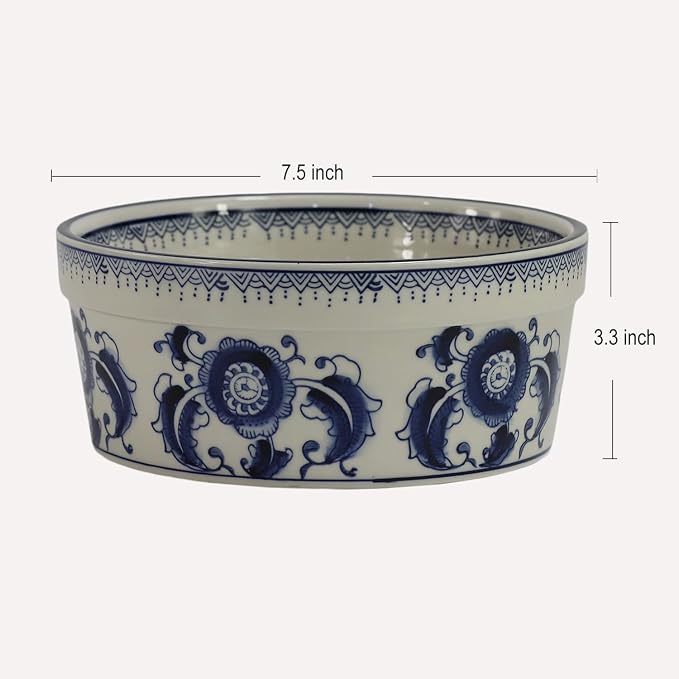 Handpainted Blue & White Porcelaine Large 45OZ Dog Bowls, Non Slip Heavy Ceramic Dog Pets Feeding Wet or Dry Food and Water Bowls Dish -7.5"