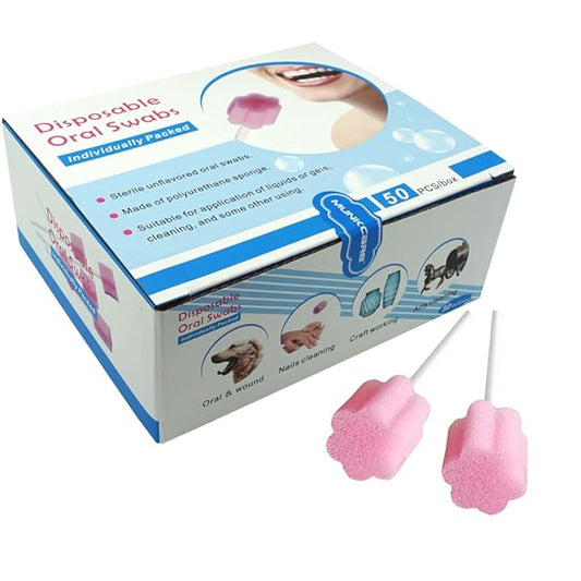 Disposable Oral Swab Mouth Cleaning Sponge Swabsticks Singe-use Plum Blossom Shaped Untreated Unflavored, box of 50 counts