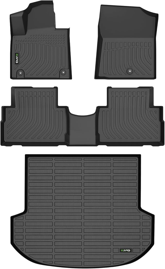 HAFIDI® All Weather Floor Mats for Hyundai Santa FE 2023 2022 2021 (Not Fit Hybrid) TPE Anti-Slip Automotive Full Set Floor Liners Trunk Mat for 2023 Hyundai Santa fe Accessories - Black