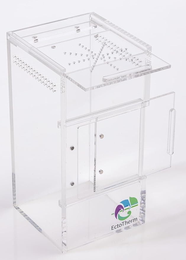 EctoTherm Jumping Spider Enclosure - Complete Acrylic Terrarium Habitat for Spiders, Tarantulas, Praying Mantis - Small Spider House with Front Opening Door - Bug Enclosure for Arboreal Species