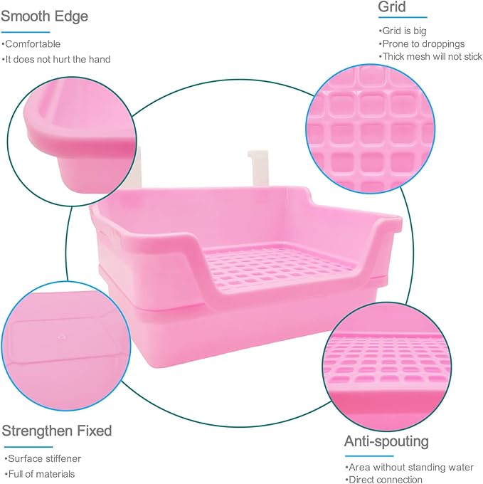 Hamiledyi Extra Large Rabbit Litter Box Pet Corner Toilet Small Animal Potty Trainer Huge Bunny Litter Pan with Plastic Grate Deep Dump Tray for Adult Guinea Pigs Ferrets Chinchillas
