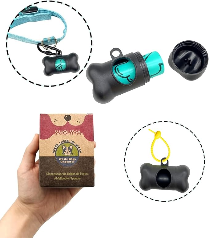 Dog Poop Pickup Bags Holder Dispenser with Standard-Sized Leak-Proof Scented Doggy Waste Bags and Carabiner with Safety Lock&Fastener Never Loose on Leash Lead Again (2 Holders 30 Bags, Black)