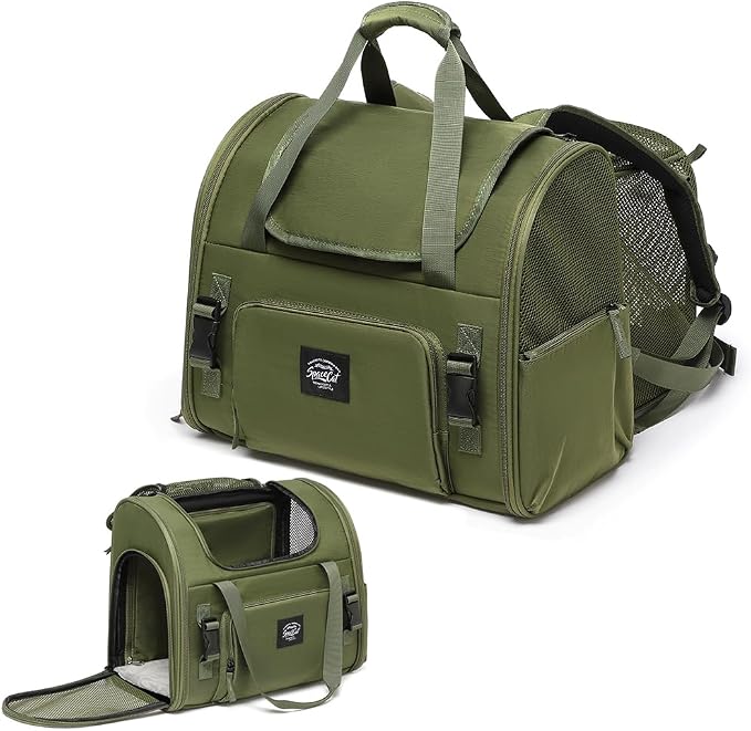 Pet Backpack Carrier for Small Dogs Medium Cats, Puppies,Breathable and Collapsible Design, Portable Travel Bag for Bearded Dragon,Rabbit Cage (Green, Small)
