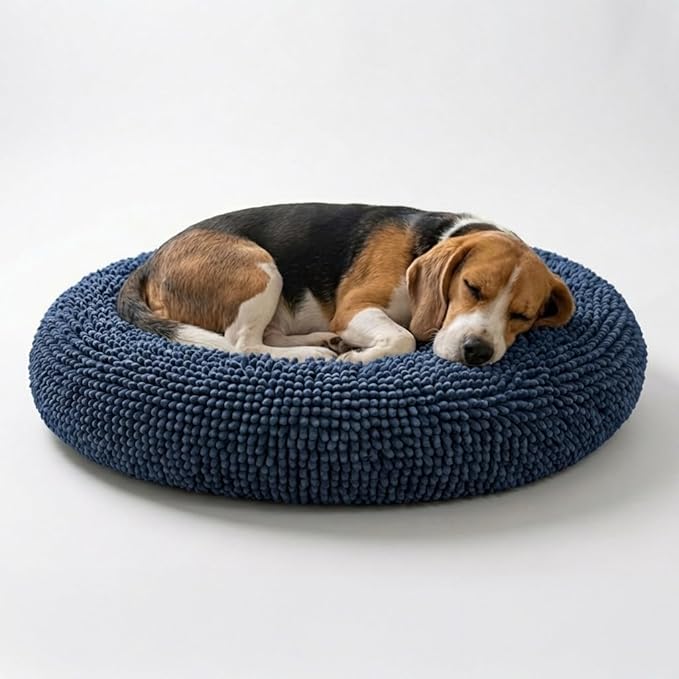 Muddy Mat®Cloud K-9 Bed for Dogs & Cats, Soft & Relaxing Donut Dog Bed, Chenille Material, Removable Cover, Washable & Dryer Safe–Navy Blue Medium(35'x35')