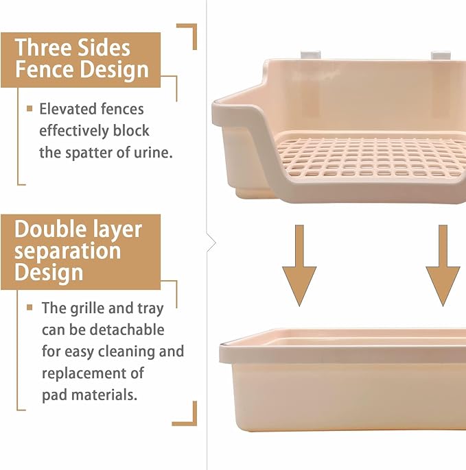 PINVNBY Extra Large Rabbit Litter Box Small Animal Potty Trainer Huge Bunny Litter Pan Plastic Pet Corner Toilet with Mash for Adult Guinea Pigs Chinchillas Ferrets (Beige)