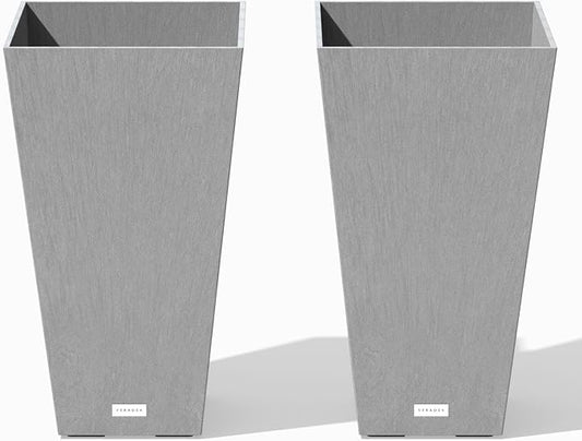 Veradek V-Resin Indoor/Outdoor Taper Planter, 2-Pack (24 inch, Gray)