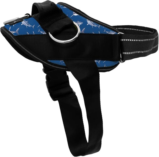 ShawnCo Essential Dog Harness, No-Pull Pet Vest (White Sharks,M) | 3 Leash Clips, Easy On, No-Choke, Reflective, Adjustable Fit, Padded Comfort, Control Handle, For Small, Medium & Large Dogs