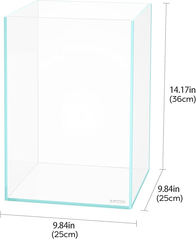 LANDEN Tall Tank Rimless Low Iron Tank 5.5GAL 9.8" L × 9.8" W × 14.2" H(25X25X36) cm Small Aquascape Fish Tank, Vertical Aquascape Tank, Black Leveling Mat Included