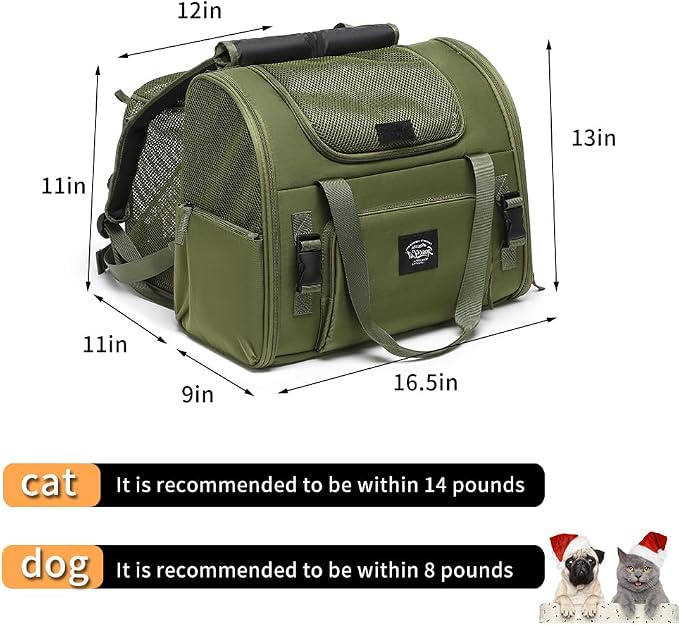 Pet Backpack Carrier for Small Dogs Medium Cats, Puppies,Breathable and Collapsible Design, Portable Travel Bag for Bearded Dragon,Rabbit Cage (Green, Small)