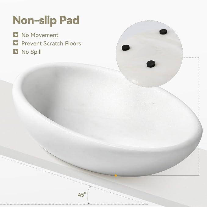 White Cat Bowl, Marble Food and Water Bowl for Cat and Small Dog, Heavyweight 1.5lb Non-Tip Pet Food Dish with Slip-Proof Pad, Premium Stone Feeder for Elegant Home Decor