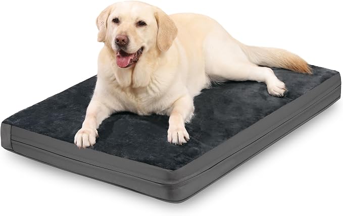 Waterproof Dog Bed Large Sized Dogs, Orthopedic Washable Crate Pad 35"x22" | Outdoor Pet Bed Foam, Reversible Faux Leather & Flannel, Durable Removable Cover, Anti-Slip Bottom,Kennel Pad 36" Dark Gray