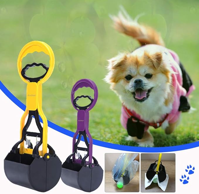 Andiker Pooper Scooper for Pets, Portable Pet Waste Scooper, Dog Jaw Scoop with Long Handle for Pet Waste Pick Up(Blue)