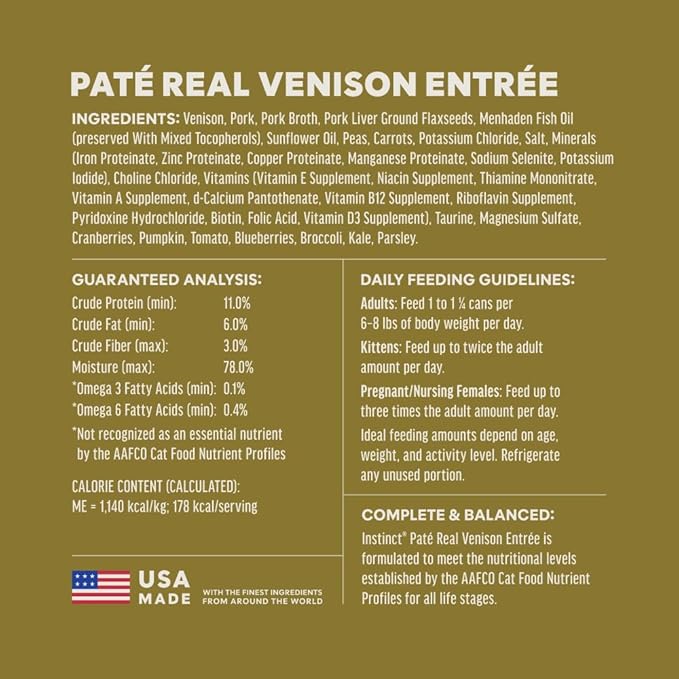 Instinct Pate Entrees, Wet Canned Cat Food, Grain-Free - Real Venison, 5.5 oz. Cans (Pack of 12)