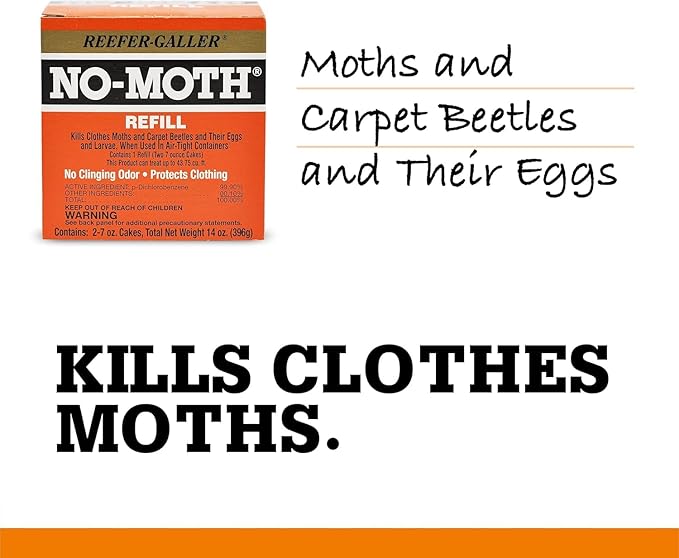 NO Moth Closet Hanger Refills - Kills Clothes Moths, Carpet Beetles, Eggs & Larvae (2 Moth Cakes, Pack of 6)