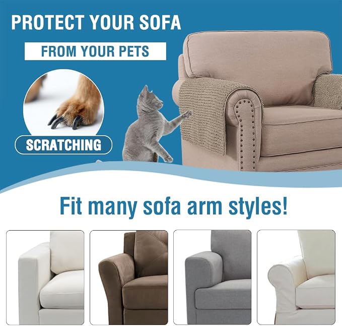 H.VERSAILTEX Plush Chenille Couch Armrest Cover 2 Packs Thick and Soft Sofa Covers Furniture Protector Cover for Pets (27.5" x 27.5", Taupe)