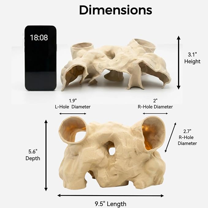 Large Aquarium Tunnel & Cave (9.5" L), 3D Printed Substrate Viewer Fish Hideout with Wide Top Entrances, Tank Decor for Small Fish, Corydoras, Betta & Shrimp - Set with 3 Mini Accessories(Black)